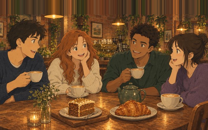 Illustration of a typical cafe interior. Not a photograph of this business.